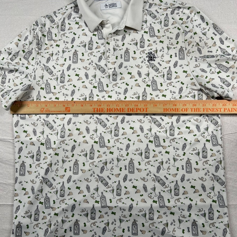 Penguin Golf Shirt Mens L Polo Martini Cocktails Gin All Over Print Performance - Picture 9 of 11